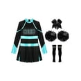 thumbnail image 4 of Aislor Girls Long Sleeve Cheerleading Uniform Cheer Leader Dance Dress with Headwear Pom Pom Socks Blue Green&Black 6, 4 of 7