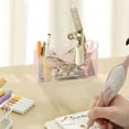 thumbnail image 7 of WOBOGO Pink Wreath Bunny Acrylic Pen Holder 4 Compartments Clear Pencil Organizer Makeup Brush Storage Case, 7 of 7