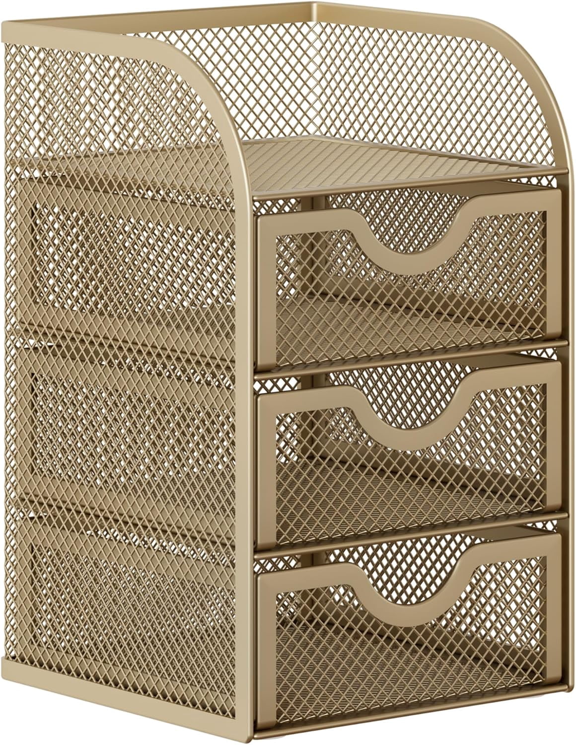 Mesh Desk Organizer with 3 Drawer Office Desktop Organizers and Accessories Stationery Caddy for Office, Home, Students, Gold