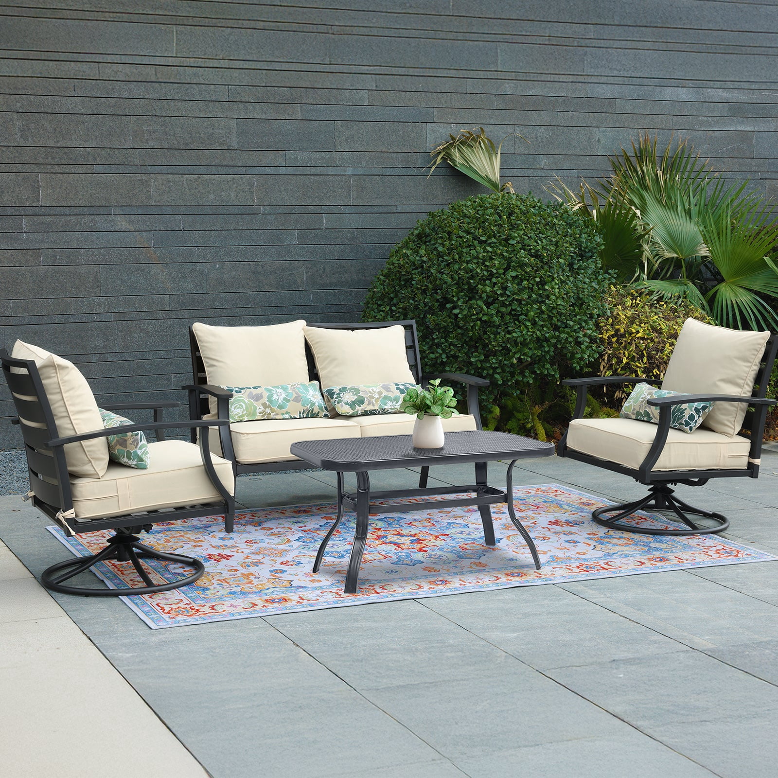 Aoodor 22" x 24" Patio Chair Cushions Set, Memory Foam Outdoor Deep Seat Cushions (1 Seat, 1 Back, 1 Lumbar Pillow) - Cream Yellow