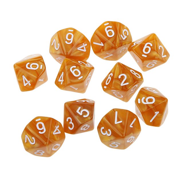 Paquete de 10 dados D10 de diez caras con diseño de café para jugar al juego de mesa D&D RPG.