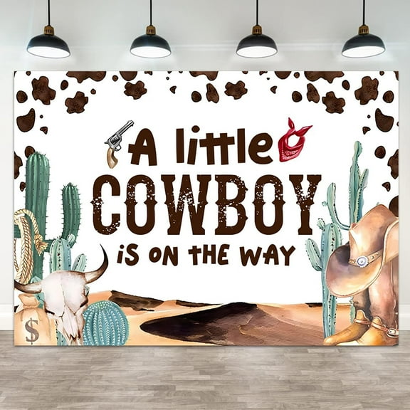 Baby Shower Backdrop A Little Cowboy is On The Way Photography Background Western Rodeo Desert Cactus Boots Hats Birthday Party Banner Decorations Newborn Parties Photo Booth Props
