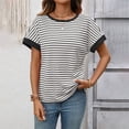 thumbnail image 2 of Women's Going Out Striped Knit T Shirt Short Sleeve Round Neck Casual Stretchy Everyday Spring Top, 2 of 9