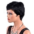 thumbnail image 1 of Pixie Cut Perruque Courte Droite Taille Complète avec Frange pour Femmes Noir Mat Postiche, 1 of 9