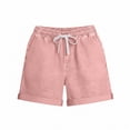 thumbnail image 4 of QSAWXQZ Women's Tencel Linen Blend Shorts Elastic Drawstring Waist Rolled Hem Summer Casual Loose Beach Hot Pants Comfortable Soft Shorts with Pockets 2XL, 4 of 6