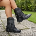 thumbnail image 2 of IUJSOY Cowboy Boots for Women Chunky Heel Tassel Western Ankle Boots Pull on Round Toe Booties, 2 of 5