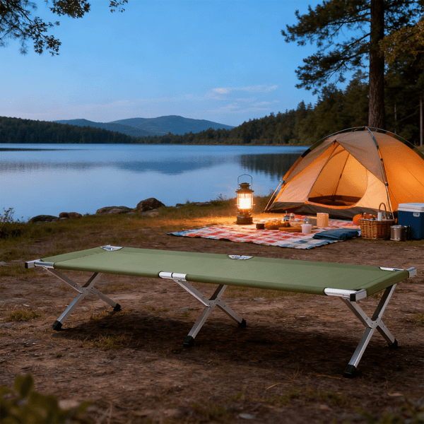 Alvantor Single Folding Camping Cot for Adults, 74 x 28 x 18 in, Aluminum Frame, Oxford Fabric, Carry Bag, Green