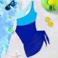 thumbnail image 6 of Big Girls One-Piece Bathing Suit Solid Color Sleeveless Swimsuit One Shoulder Colorblock Print Two Piece Swimwear With Briefs Sarong Cover Ups Skirts For Beach Pool, 6 of 7