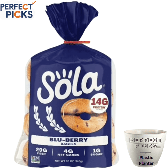 Sola Bread Blu-Berry Bagels, Non-GMO, 12 oz, 4 Count, Include 1 Plastic Planter