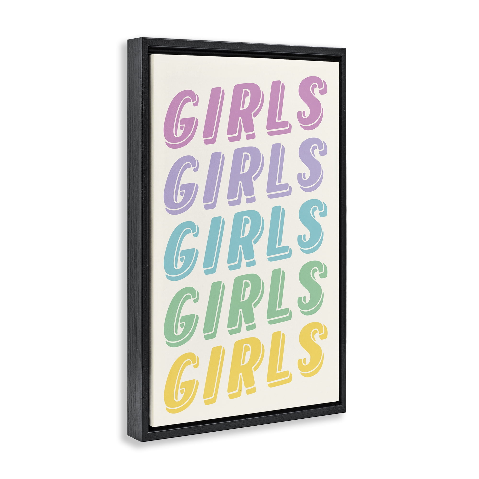 Stupell Industries Pastel Retro Girls Text Text & Numbers Painting Black Floater Framed Canvas Art Print Wall Art, 21 x 31