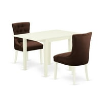 East West Furniture Norden 3-piece Wood Dining Set in Linen White/Chocolate
