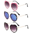 thumbnail image 2 of 3 Pack Two Tone Metal Frame High Fashion Optical Quality Heart Shape Sunglasses for Women, Black Smoke, Blue Flash Mirror & Hot Pink Smoke, 2 of 2