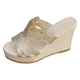 thumbnail image 1 of Bmisegm Ladies Summer Rhinestone Bright Leather Thick Bottom Large Size Slope Heel Sandals Slippers Womens Sandals Summer Gold 9, 1 of 9