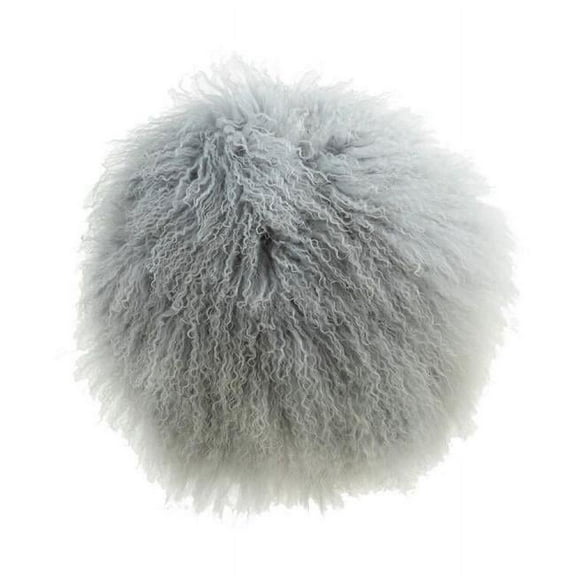 MDR Trading Inc. HU-MUDM16JYLGOP Light Gray Round Mongolian Lamb Fur With 100% Polyester Insert Pillow