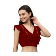 thumbnail image 1 of eloria Women Ruffle Sleeveless&nbsp; Saree Blouse V Neck Summer Casual Sari Top Color : Marron, SIZE : 34, 1 of 5