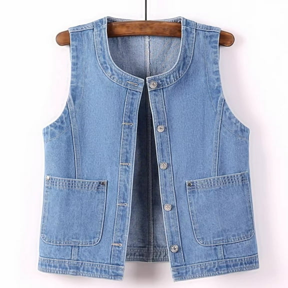 Haivin Womens Denim Vest, Solid Color Button-Down Sleeveless Jacket, Casual Collar Vest for Daily Wear and Outdoor Activities