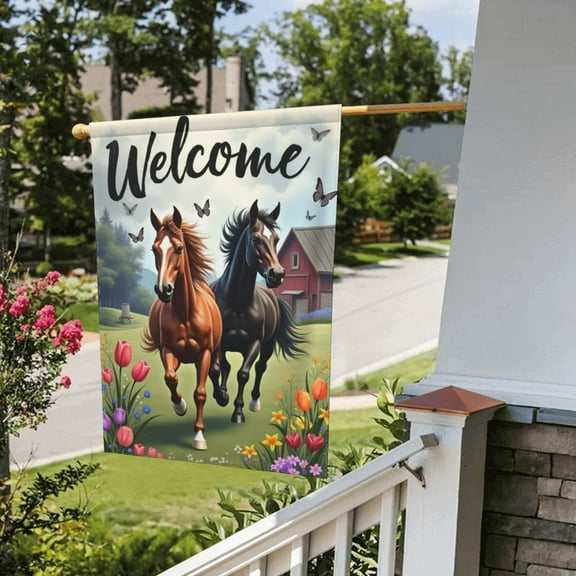 Garden Flag 12X18 Inch Double Sided Galloping Horses Colorful Flower Yard Outdoor Flag House Holiday Outside Decoration