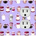 thumbnail image 1 of Metal Light Switch Wall Plate Outlet Cover (Coffee Mocha Espresso Tea Pot Kettle Maker Festive Cup Purple Pattern - Single Toggle Single Duplex), 1 of 2