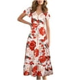 thumbnail image 3 of Fesfesfes Womens Dress Floral Print Round Neck Spring Dress Loose Casual Short Sleeve Dress Beach Bohemian Ruffles Holiday Dress, 3 of 9