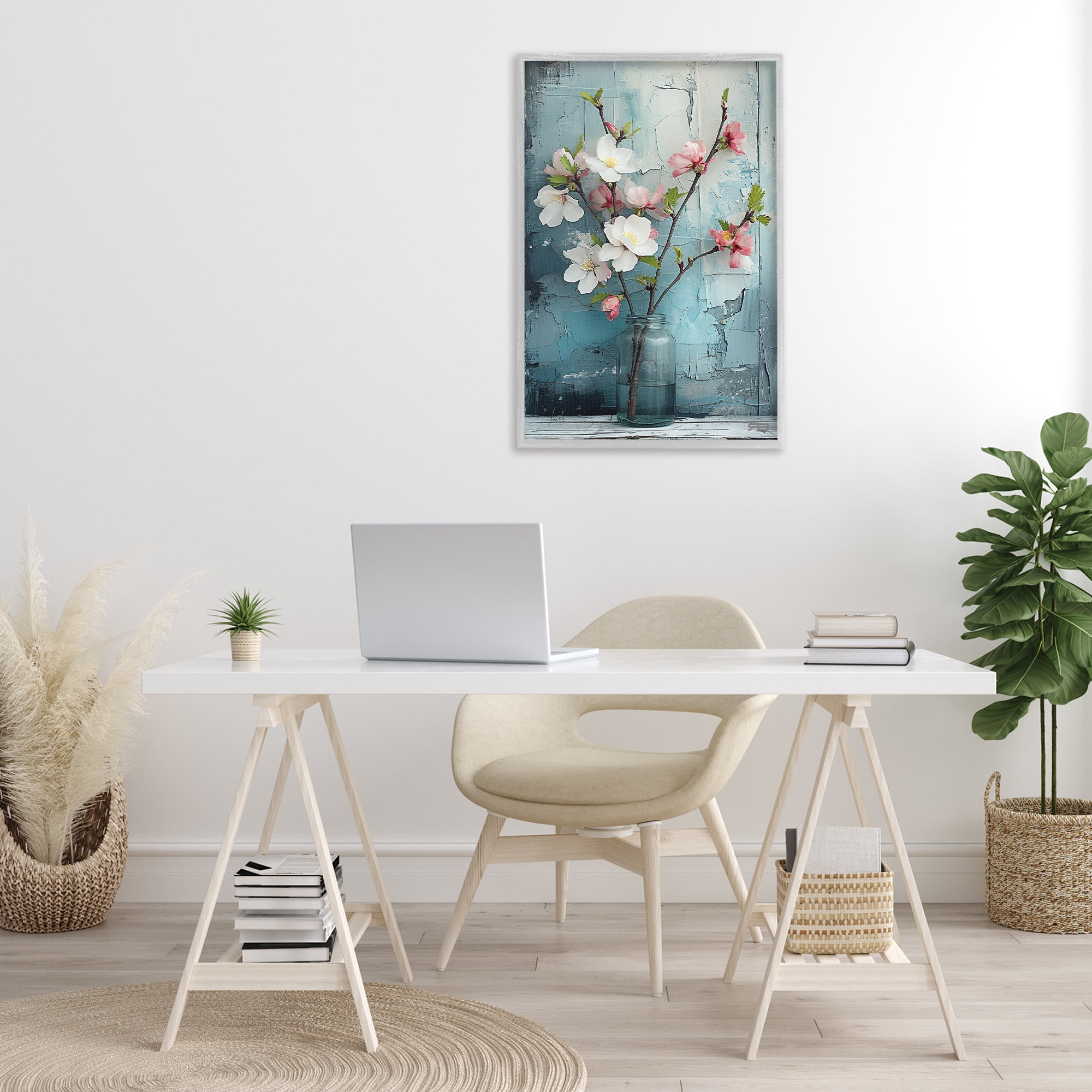 Stupell Industries Distressed Magnolia Vase Botanical & Floral Painting Gray Framed Art Print Wall Art, 20 x 30