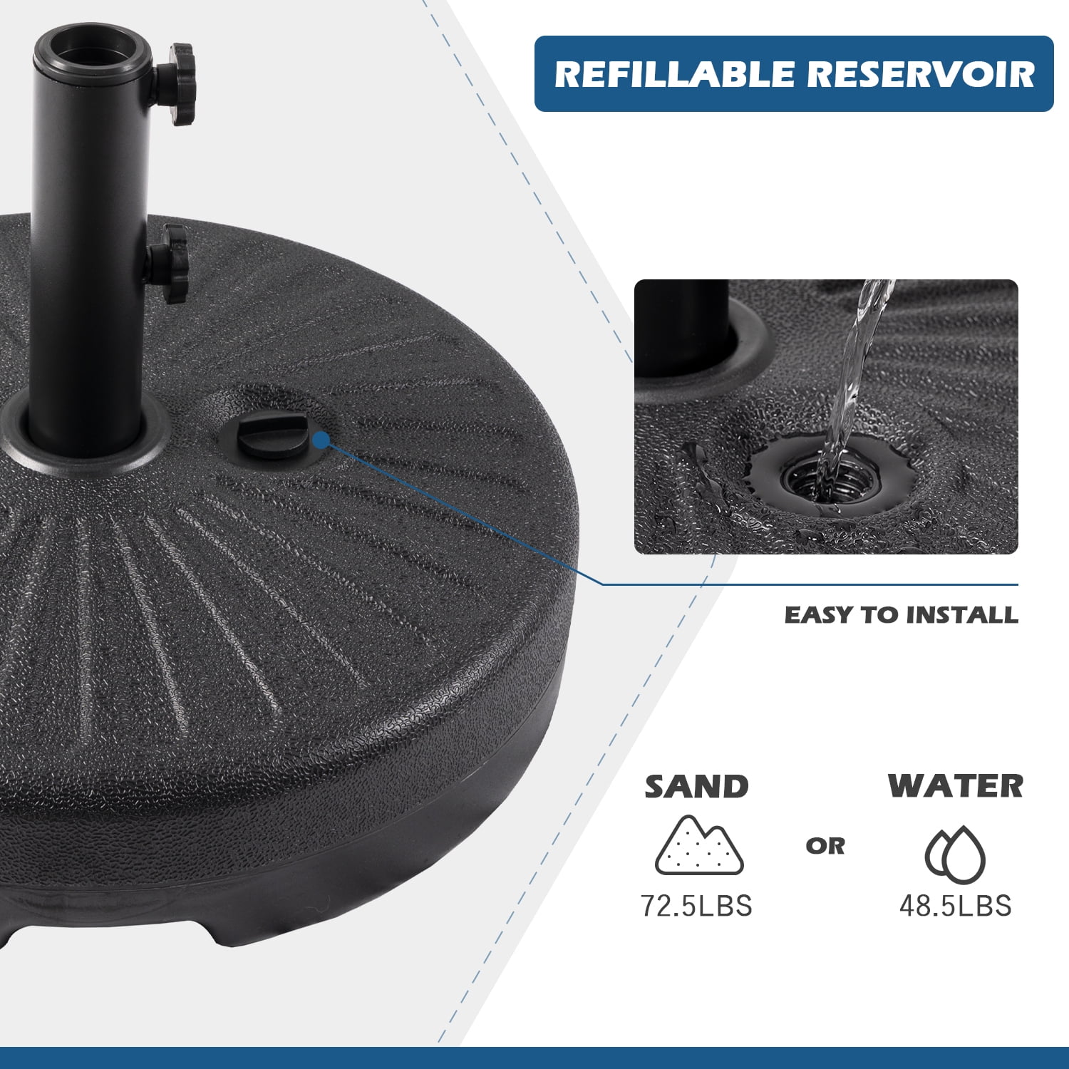 Autlaycil 48 lbs Round Umbrella Base Water Filled Patio Standing Outdoor Living Heavy Duty, Black