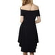 thumbnail image 4 of Vestido Asimétrico Hombro Manga Corta Mujer Celebración Adorno Decoración Fiesta Estilo Cautivador Negro Soledad vestido con hombros descubiertos, 4 of 10
