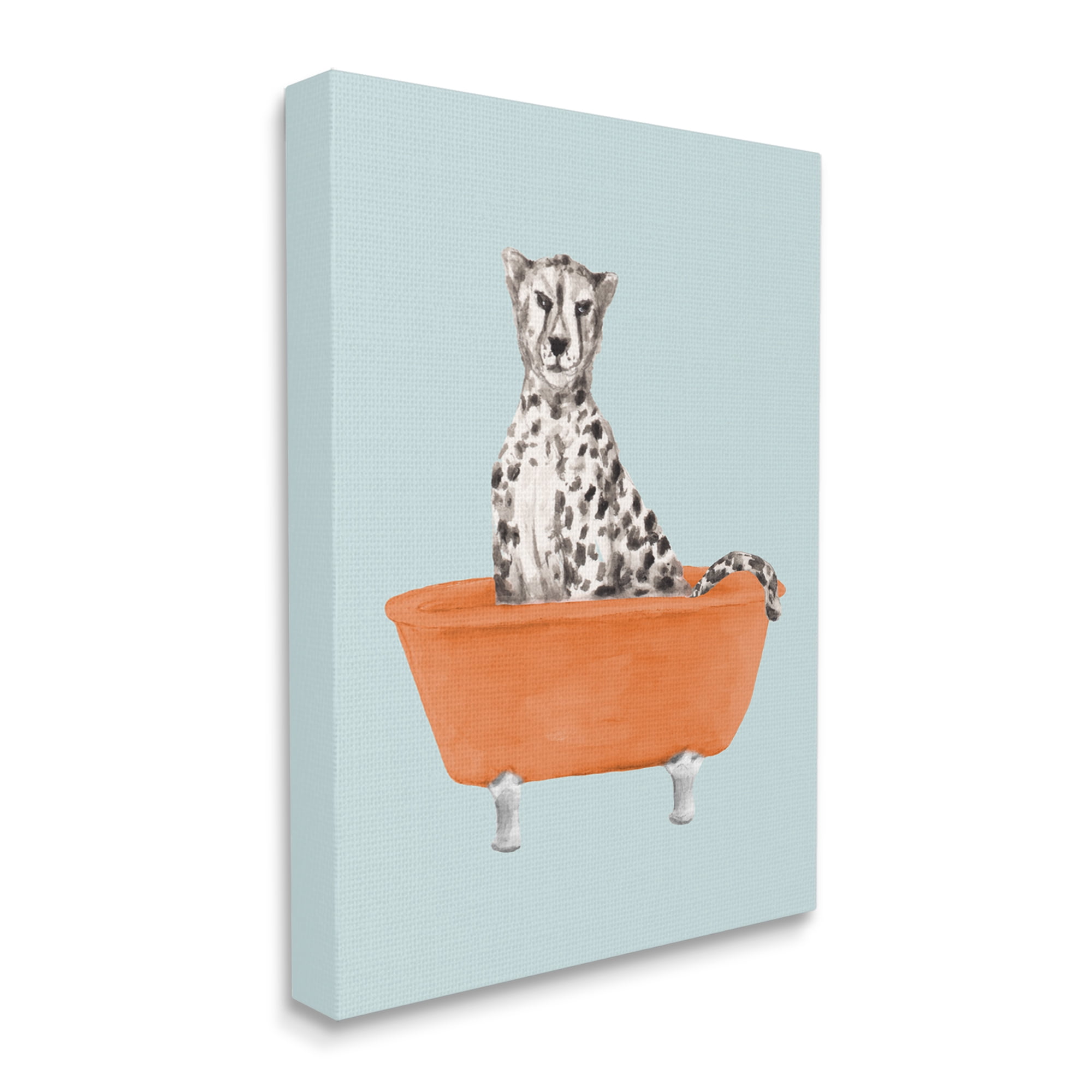 Stupell Industries Turquoise Cheetah in Tub Animals & Insects Painting Gallery Wrapped Canvas Print Wall Art, 36 x 48
