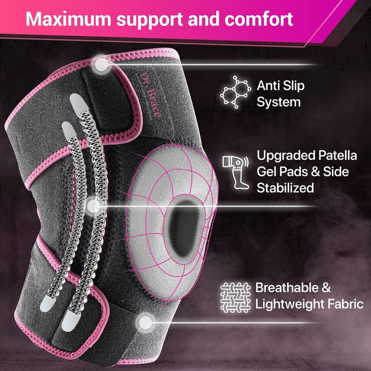 DR. BRACE Compression Knee Brace with Side Stabilizers & Patella Gel Pads, Knee Support for Knee Pain, Running & Sports, Men & Women (X-Large, Orion)