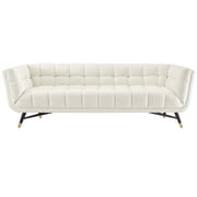 Modway Adept Performance Velvet Tufted Sofa in Ivory and Black