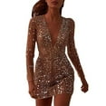 thumbnail image 1 of Vestido de noche sexy con escote profundo en V y efecto transparente en color dorado para mujer - Vestido largo con mangas y purpurina - Perfecto para fiestas, bodas y ocasiones formales, 1 of 8