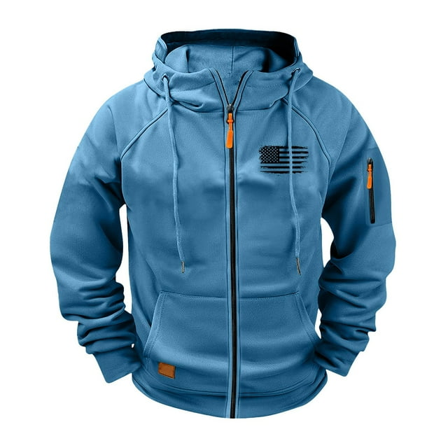 Hooded Jackets for Men Raglan Sleeve Men's Sporty Hooded Jacket with Multiple Pockets