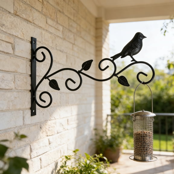 LWVITH Vintage Iron Bird Wall Hook Outdoor Garden Hanging Bracket Black Wrought Iron 12x5 Inch Decorative Bird Design for Hanging Plants Feeders Gardener Gift Home Accent