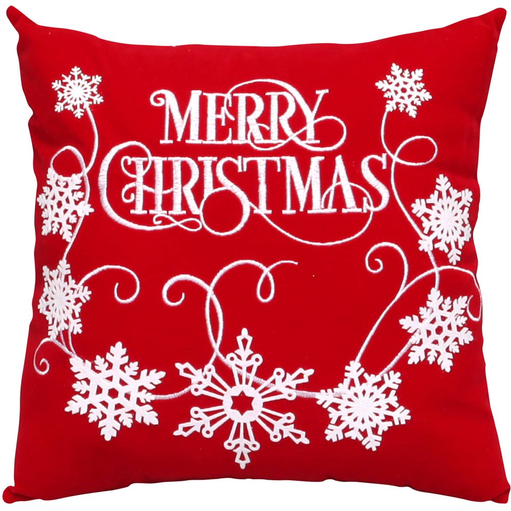 Holiday Time 14" Red Velvet Pillow with Embroidery