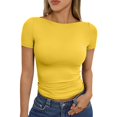thumbnail image 2 of Womens Tops, Going Out Crop Casual Slim Short Sleeve Crewneck Bottom Shirt Outerwear Tops High Neck Tank For Women Summer Tops Fashion Trendy Out Tops Athletic Tank Tees (L, Yellow) ZMTing, 2 of 4