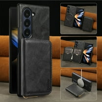 Wallet Phone Case Compatible with Samsung Galaxy Z Fold 3,PU Leather 2 in 1 Detachable Magnetic Case With Card Holder Kickstand,With Flip Zipper Wallet Shockproof Rugged Phone Case,Black