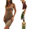 thumbnail image 4 of KOMOO Women' Plus Hollow Out Dress Sleeveless Solid Color Slim Dress Summer Spaghetti Strap dress, 4 of 5