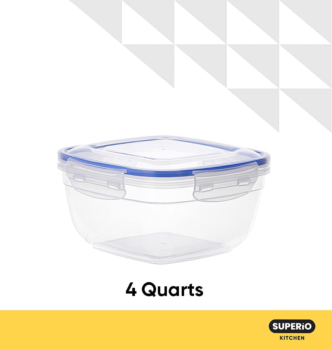 Superio Large Plastic Food Storage Container, with Airtight Lid for Pantry- (4 Quart) Microwave, Dishwasher and Freezer Safe, BPA Free Plastic (6 Pack)