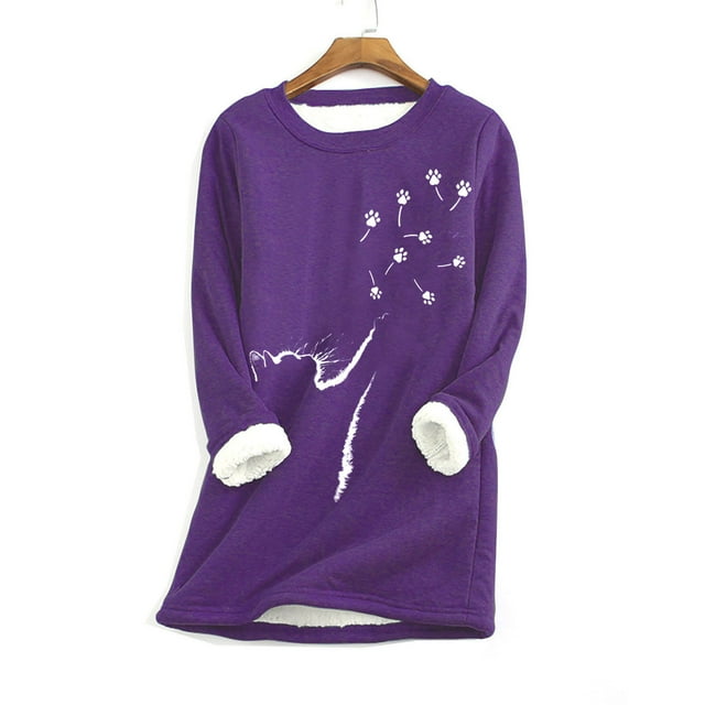 Women Thick Fleece Printing Sweatshirt Warm O-neck Underwear Top