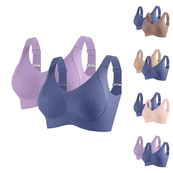 RongHuan 2PC Womens Sports Bra Comfy No Underwire Bras Seamless Push Up Bralette Wireless Underwear