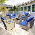 thumbnail image 3 of Ovios 8 Pieces Outdoor Patio Furniture Swivel Set with Rocking Chair All-Weather Wicker Conversation Sectional with Solar Lamps Coffee Table for Balcony, 3 of 6