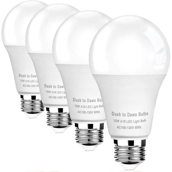 4-Pack Dusk to Dawn Light Bulbs Outdoor, 10W (75W Equivalent) E26 A19 LED, 4000K Cool White, 1100LM, Auto On/Off Sensor Security Bulb for Porch, Garage, Garden