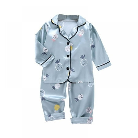 

Baby Kids Girls Boys Pineapple Print Sleepwear Set Long Sleeve Blouse Tops+Pants Pajamas