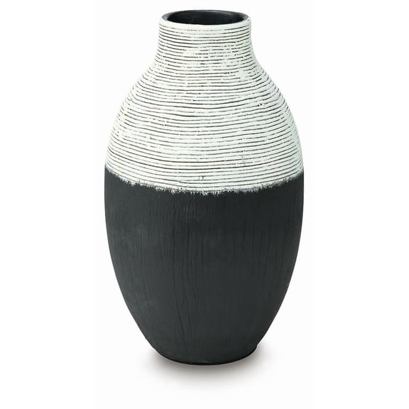 Signature Design by Ashley Girtha 13" Vase, Antique White & Black Polyresin