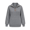thumbnail image 5 of Klisyaur Womens Cable Knit Sweaters Long Sleeve Collared Zip Up Pullover Tops Loose Comfy Casual Warm Fall Winter Sweater, 5 of 6