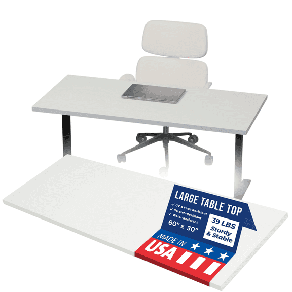 OfficeSimpli Table Top - 60 x 30 Inch Made in USA, Wood Desk Top for Sit Stand, Standing Desk Frame, Kitchen Countertop, Butcher Block, Workbench Long Table Tops for Home & Office - Glacier White
