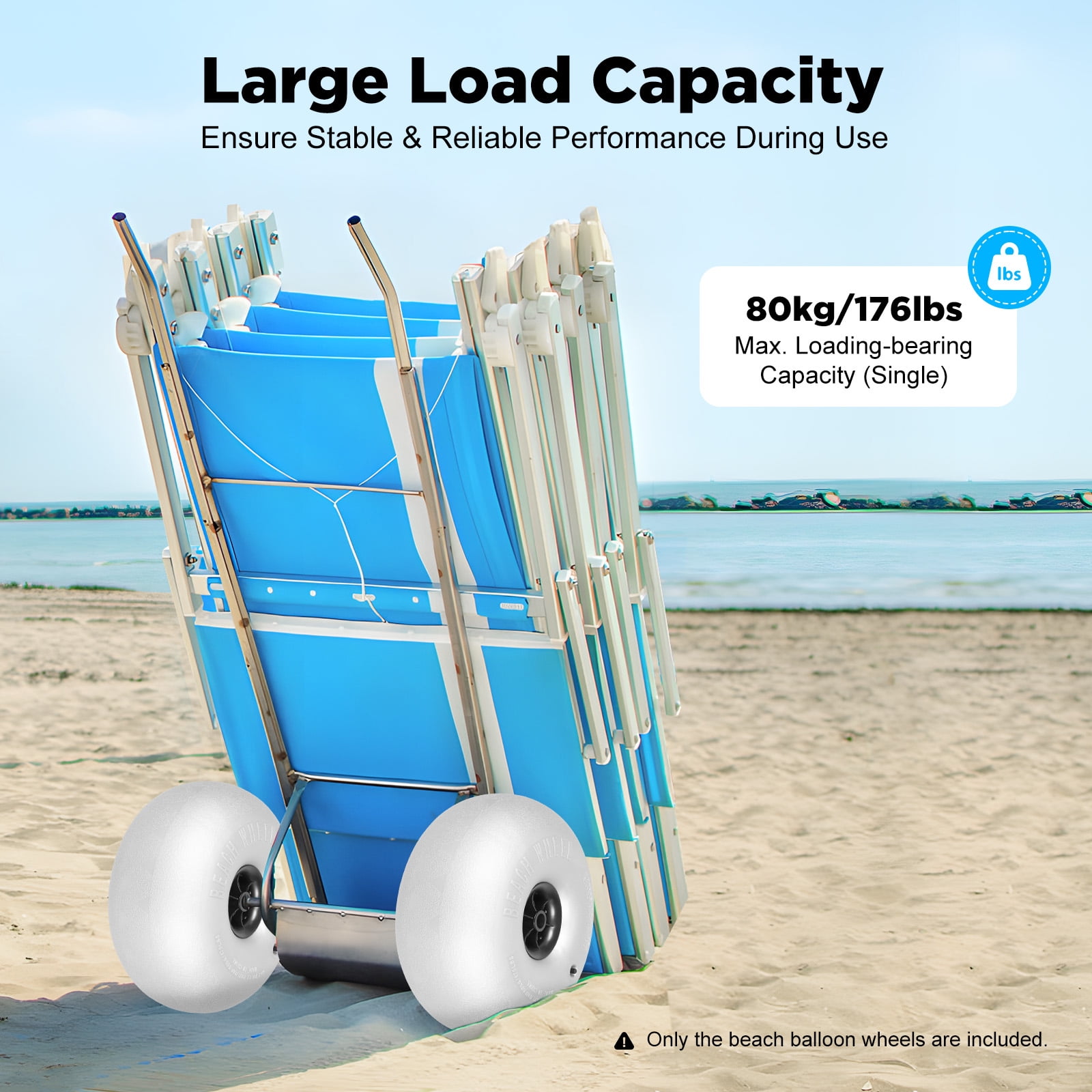 16" Beach Balloon Wheel, Wagon, Heavy Duty Kayak Dolly and Canoe Dolly, Set of 2, 176lbs Capacity Each Wheel