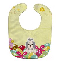 Carolines Treasures BB6085BIB Easter Eggs Shih Tzu Silver & White Baby Bib