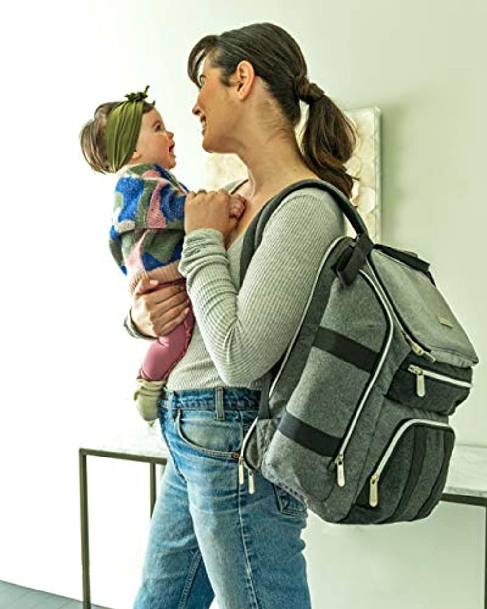Baby Brezza Ultimate Changing Station Diaper Bag with 17 Pockets, Gray