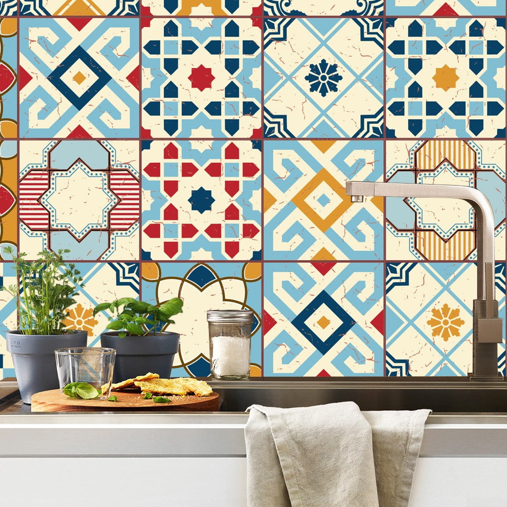 20pcs Moroccan Style Tile Wall Stickers Kitchen Bathroom Self-Adhesive Mosaic 
