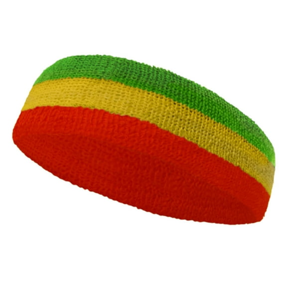 Couver Triple Color Striped Cotton Sports Basketball Headband Sweatband - Bright Green / Golden Yellow / Red